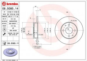 Диск тормозной 08.5085.14 BREMBO