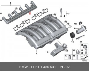 Прокладка впускного коллектора 11 61 1 436 631 BMW