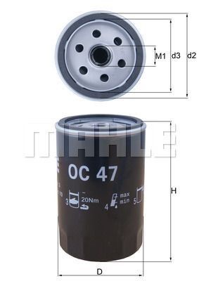 Фильтр масляный двигателя OC 47 MAHLE
