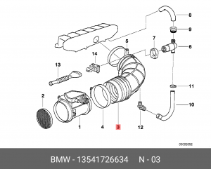 Патрубок подачи воздуха в ДВС 13 54 1 726 634 BMW