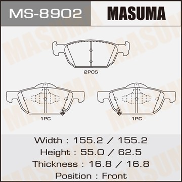Колодки тормозные дисковые MS8902 MASUMA