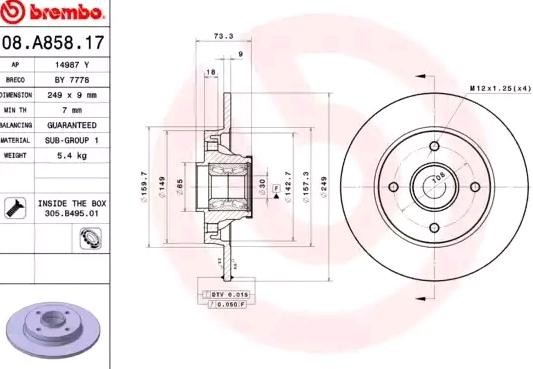 Диск тормозной 08.A858.17 BREMBO