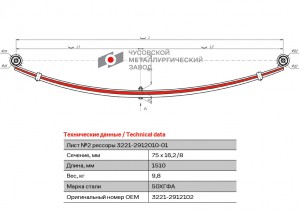 Лист малолистовой рессоры2 32212912102 OMK AUTO