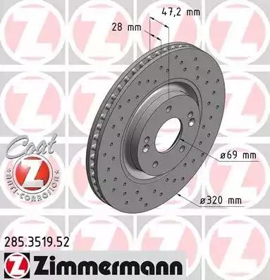 Диск тормозной 285.3519.52 ZIMMERMANN