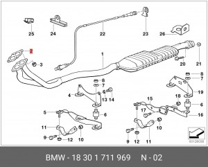 Прокладка коллектора ДВС 18 30 1 711 969 BMW