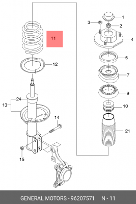 Пружина подвески 96207571 DAEWOO