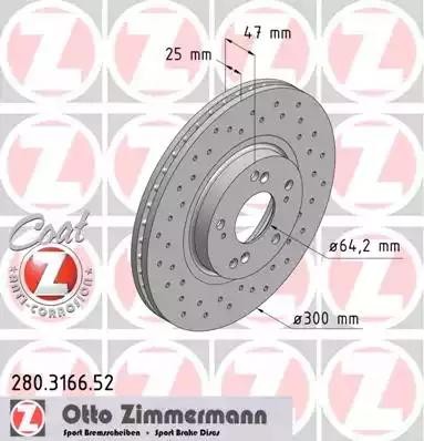 Диск тормозной 280.3166.52 ZIMMERMANN
