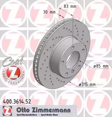 Диск тормозной 400.3614.52 ZIMMERMANN