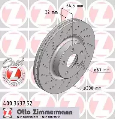 Диск тормозной 400.3637.52 ZIMMERMANN