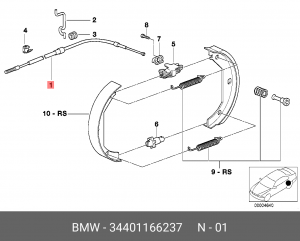 Трос ручного тормоза 34 40 1 166 237 BMW