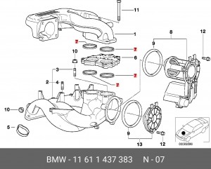 Прокладка впускного коллектора 11 61 1 437 383 BMW
