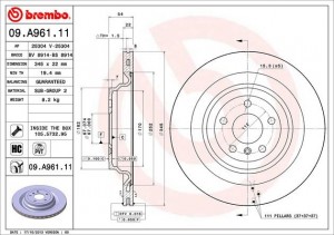 Диск тормозной 09.A961.11 BREMBO