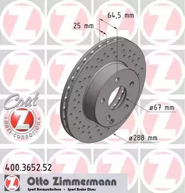 Диск тормозной 400.3652.52 ZIMMERMANN