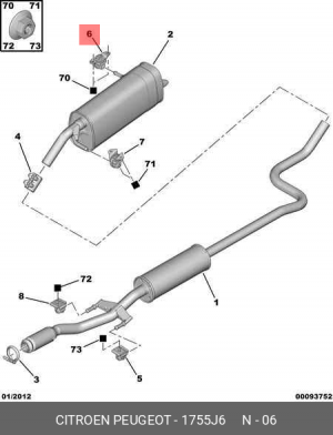 Резинка крепления глушителя 1755 J6 CITROEN